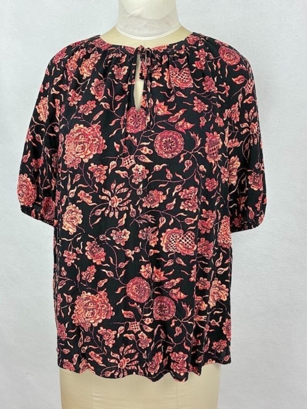 Ava & Viv Floral Blouse Short Sleeve Peasant Boho Lightweight Relaxed Fit Fall X